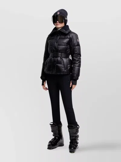 Moncler Puffer Jacket With Belted Waist And High Collar In Black