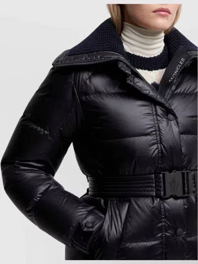 Moncler Puffer Jacket With Belted Waist And High Collar In Black