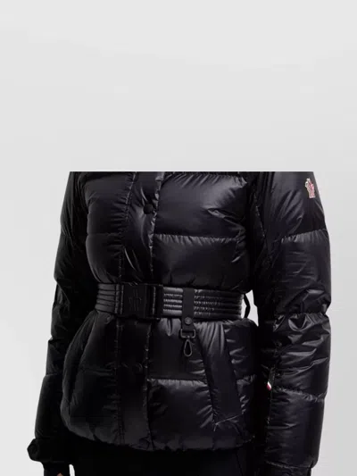 Moncler Puffer Jacket With Belted Waist And High Collar In Black