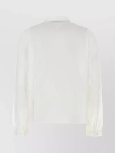 Prada Cotton Shirt With Cuffed Sleeves And Embroidered Detail In Yellow