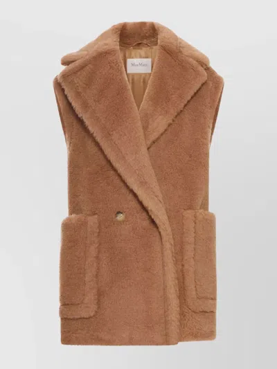 Max Mara Teddy Gilet With Oversized Lapel Collar In Brown