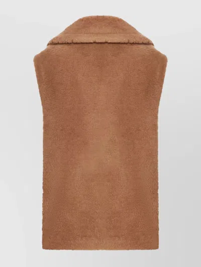 Max Mara Teddy Gilet With Oversized Lapel Collar In Brown