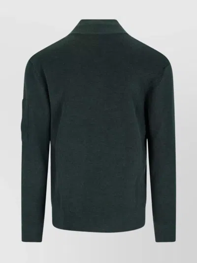 C.p. Company Rich Green Knit Sweater With Classic Ribbed Details In Green