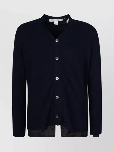 Comme Des Garçons Long Sleeve Cardigan With Ribbed Cuffs And Hem In Blue