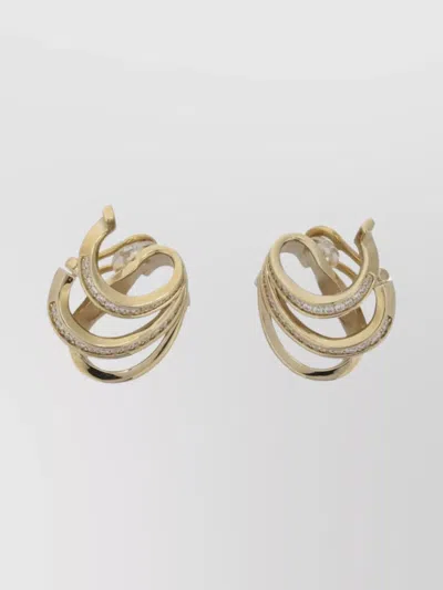 Ferragamo Triple Gancini Hoop Earrings Gemstone Embellishments In Gold