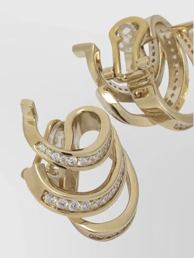 Ferragamo Triple Gancini Hoop Earrings Gemstone Embellishments In Gold