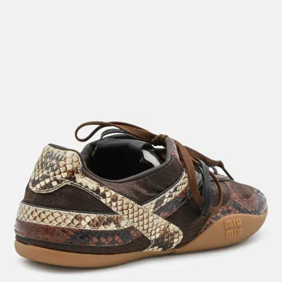 Miu Miu Gymnasium Technical Fabric And Python-print Ayers Leather Sneakers In Brown