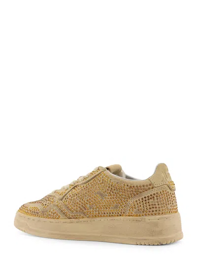 Autry Medalist Low Sneakers In Bronze Suede With Crystal Micro Rhinestones In Multi