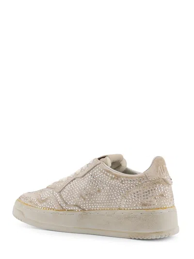 Autry Medalist Low Sneakers In Worn-out Effect Suede With Rhinestones In White
