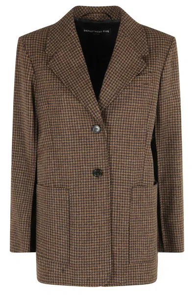 Department Five Elbow-patch Houndstooth Blazer In Brown
