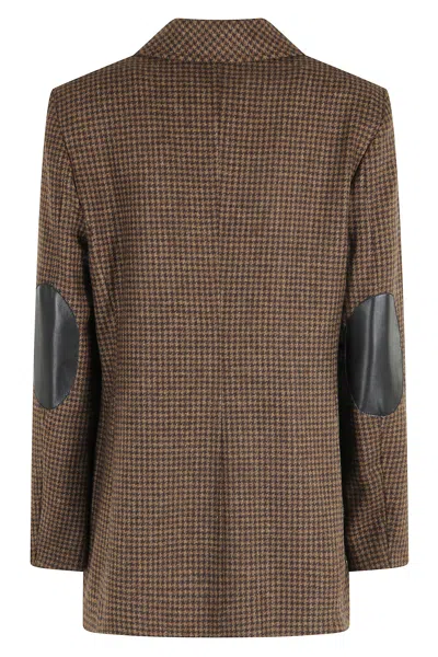 Department Five Elbow-patch Houndstooth Blazer In Brown