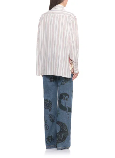 Etro Camicia Over In Cotone A Righe Con Stampa In White