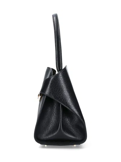 Ferragamo Hug Black Shoulder Bag With Logo Print On The Front In Leather Woman In Multi