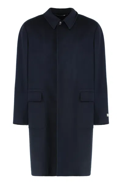 Canali Single-breasted Wool Coat In Blue