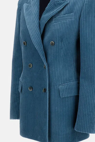 P.a.r.o.s.h Double-breasted Corduroy Blazer In Blue