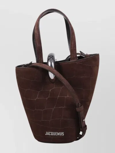 Jacquemus Crocodile Texture Shoulder Bag Top Handle In Brown