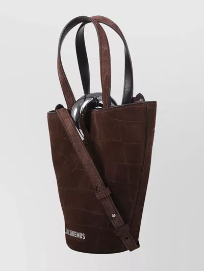 Jacquemus Crocodile Texture Shoulder Bag Top Handle In Brown