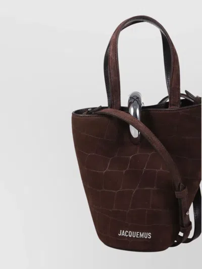 Jacquemus Crocodile Texture Shoulder Bag Top Handle In Brown