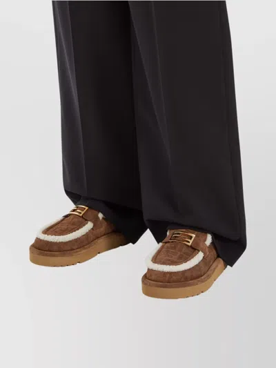 Fendi Women Beige Mules With Logo Lettering On The Rear And Ff Buckle In Suede Woman In Brown