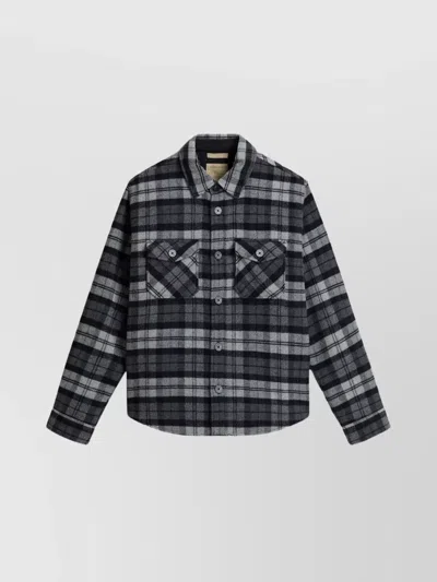 Woolrich Checked Pattern Shirt Jacket With Flap Pockets In Gray