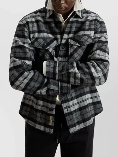 Woolrich Checked Pattern Shirt Jacket With Flap Pockets In Gray