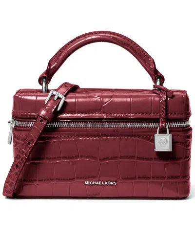 Michael Kors Jana Extra-small Crocodile Embossed Leather Crossbody Bag In Burgundy