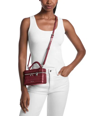Michael Kors Jana Extra-small Crocodile Embossed Leather Crossbody Bag In Burgundy