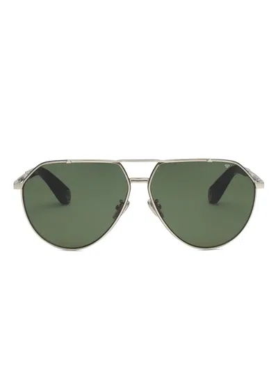 Philipp Plein Eyewear Double-bridge Pilot-frame Sunglasses In Brown