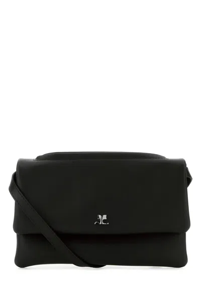 Courrèges Leather Shoulder Bag Adjustable Strap In Black