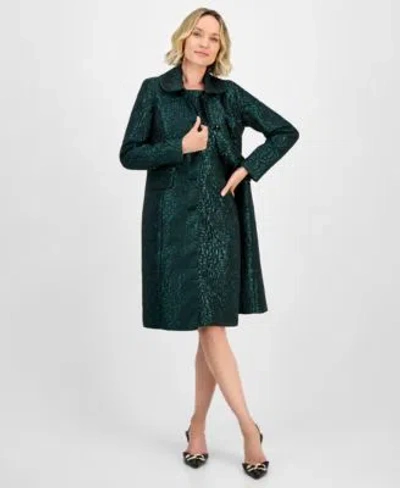 Kasper Floral Jacquard Topper Jacket Sheath Dress In Green