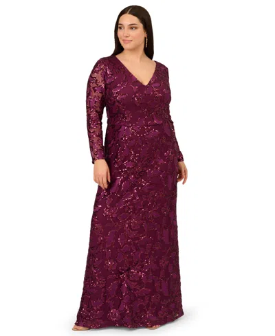 Adrianna Papell Plus Size Sequin Stretch Mermaid Gown In Purple
