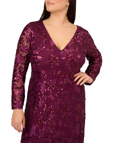 Adrianna Papell Plus Size Sequin Stretch Mermaid Gown In Purple