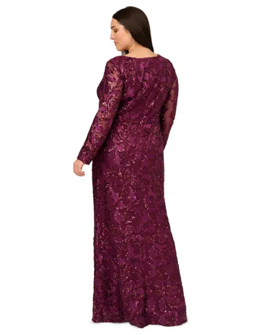 Adrianna Papell Plus Size Sequin Stretch Mermaid Gown In Purple