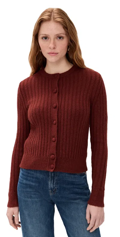 Madewell Ribbed Button Front Cardigan Deep Rust In Red