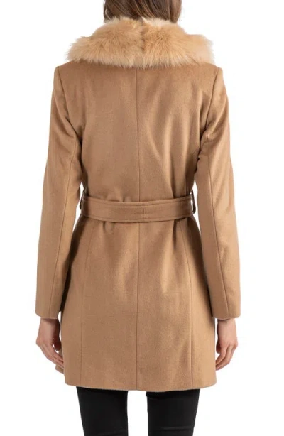 Sofia Cashmere Toscana Genuine Lamb Shearling Collar Wool Blend Coat In Brown