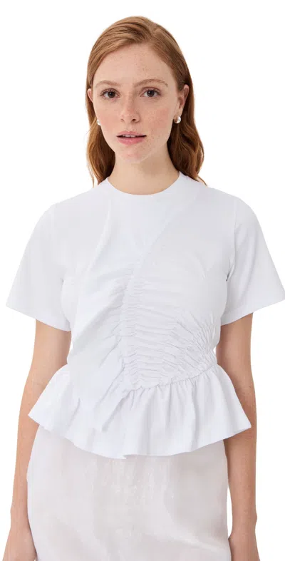 Cecilie Bahnsen Ace Smocked Jersey Peplum T-shirt In White