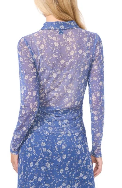 Halogen ® Print Mesh Button-up Shirt In Blue