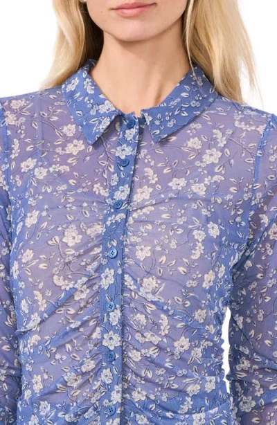 Halogen ® Print Mesh Button-up Shirt In Blue