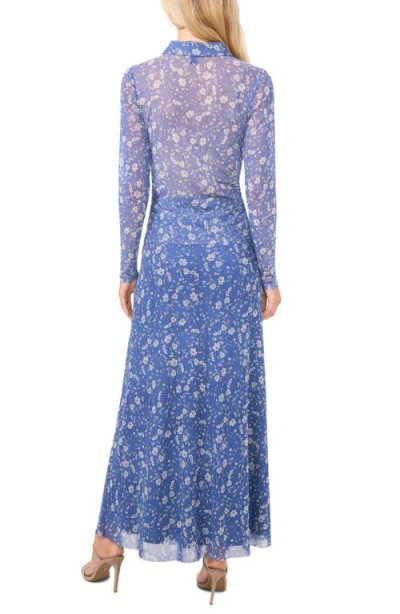 Halogen ® Print Mesh Button-up Shirt In Blue