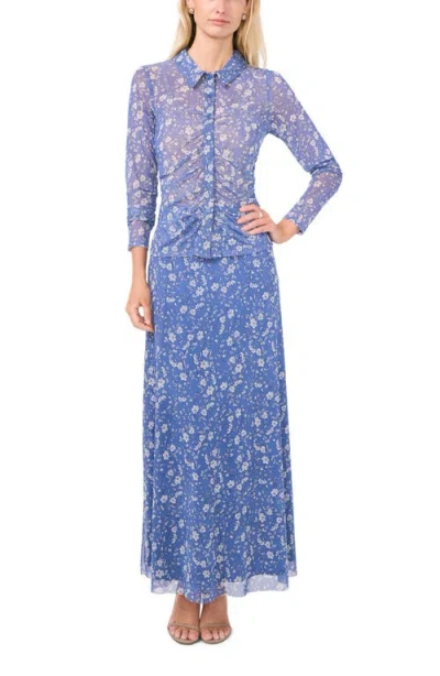 Halogen ® Print Mesh Button-up Shirt In Blue