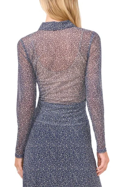 Halogen ® Print Mesh Button-up Shirt In Blue