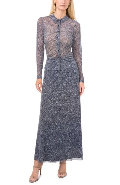 Halogen ® Print Mesh Button-up Shirt In Blue