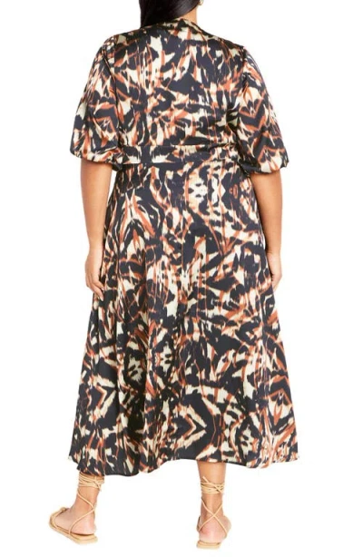 City Chic Leanna Puff Sleeve Maxi Dress In Brown