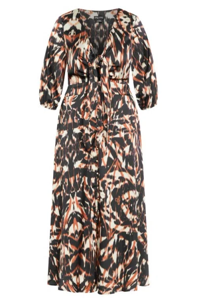 City Chic Leanna Puff Sleeve Maxi Dress In Brown