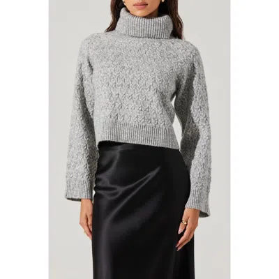 Astr The Label Textured Stitch Crop Turtleneck Sweater In Gray