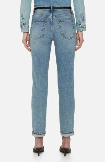 Frame The Borrowed High Rise Ankle Slim Leg Jeans In Ricochet In Blue