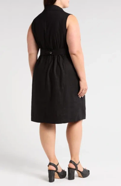 Universal Standard Tie Belt Sleeveless Double Breasted Yarn Dyed Jersey Trench Cocktail Dress In Black