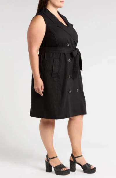 Universal Standard Tie Belt Sleeveless Double Breasted Yarn Dyed Jersey Trench Cocktail Dress In Black