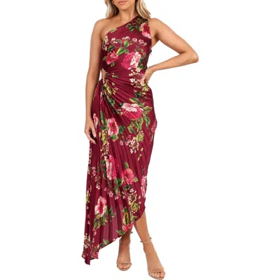 Petal And Pup Petal & Pup Kleo Floral Pleated One-shoulder Satin Cocktail Dress In Red