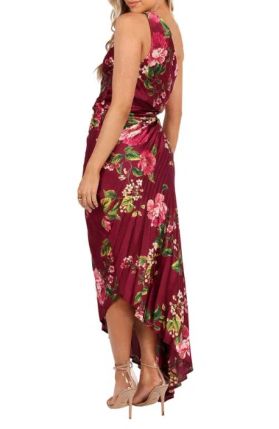 Petal And Pup Petal & Pup Kleo Floral Pleated One-shoulder Satin Cocktail Dress In Red